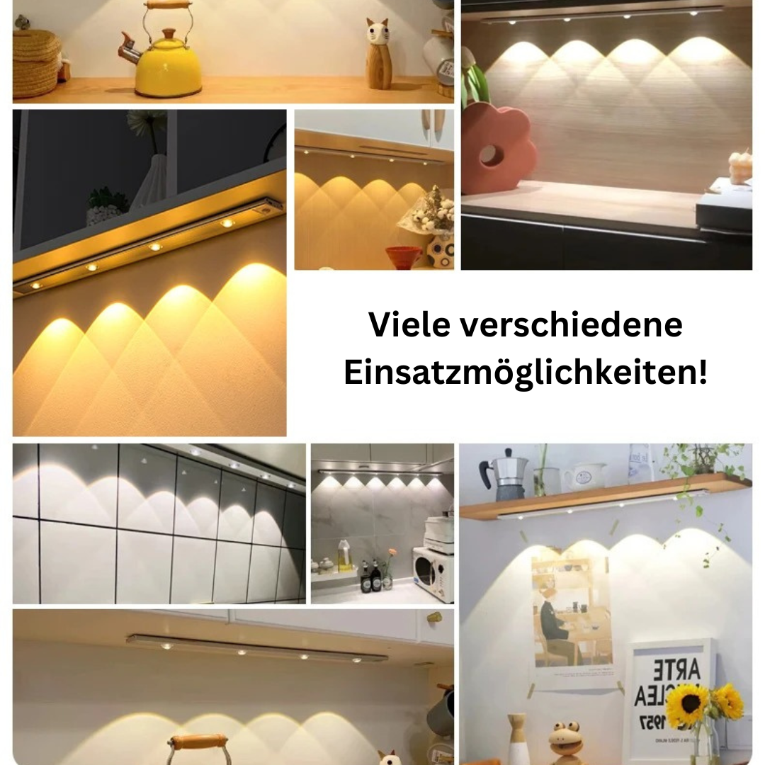 "Stilvolle Unterbauleuchte dimmbar, Bewegungssensor, schwarz oder silber, 20-60cm, einfache Magnetbefestigung"
