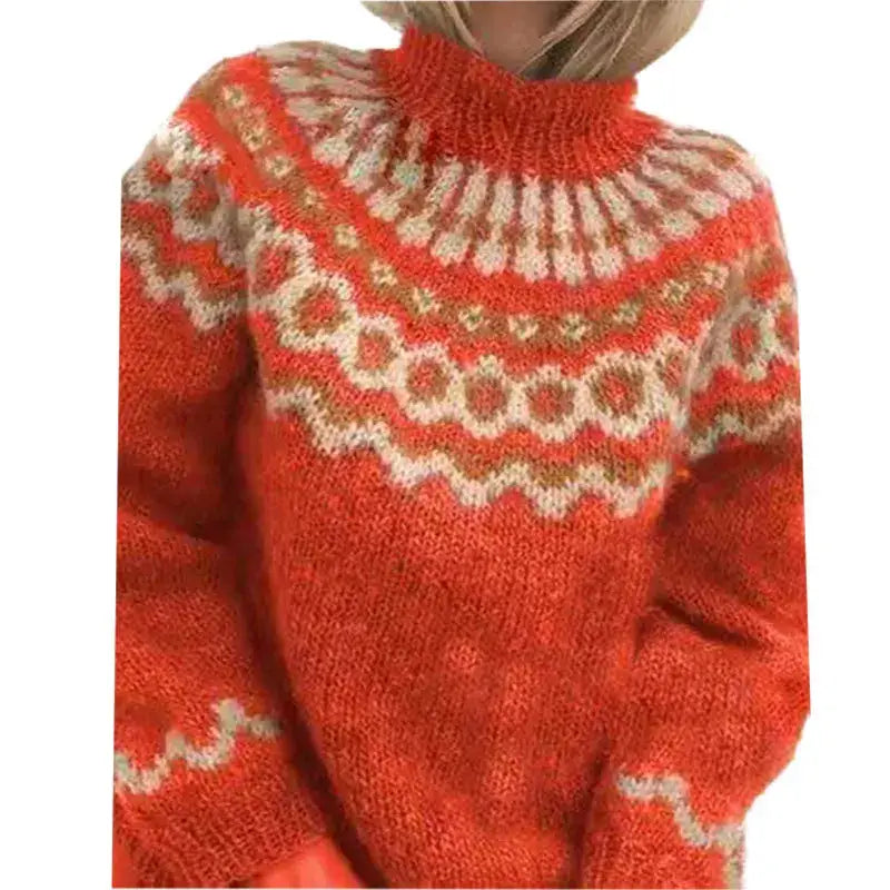 "Stilvoller Norweger-Damenpullover mit Rollkragen, klassisches Muster, warme Strickqualität, ideal für Wintertage."
