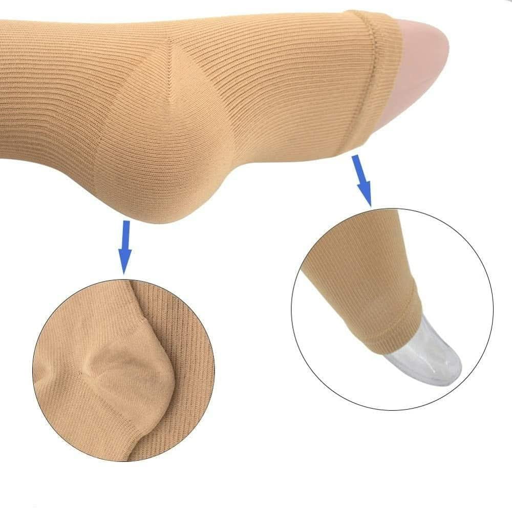"Stützstrümpfe mit Reißverschluss in Beige, Grautönen und Schwarz für komfortable Kompression und leichte Handhabung."