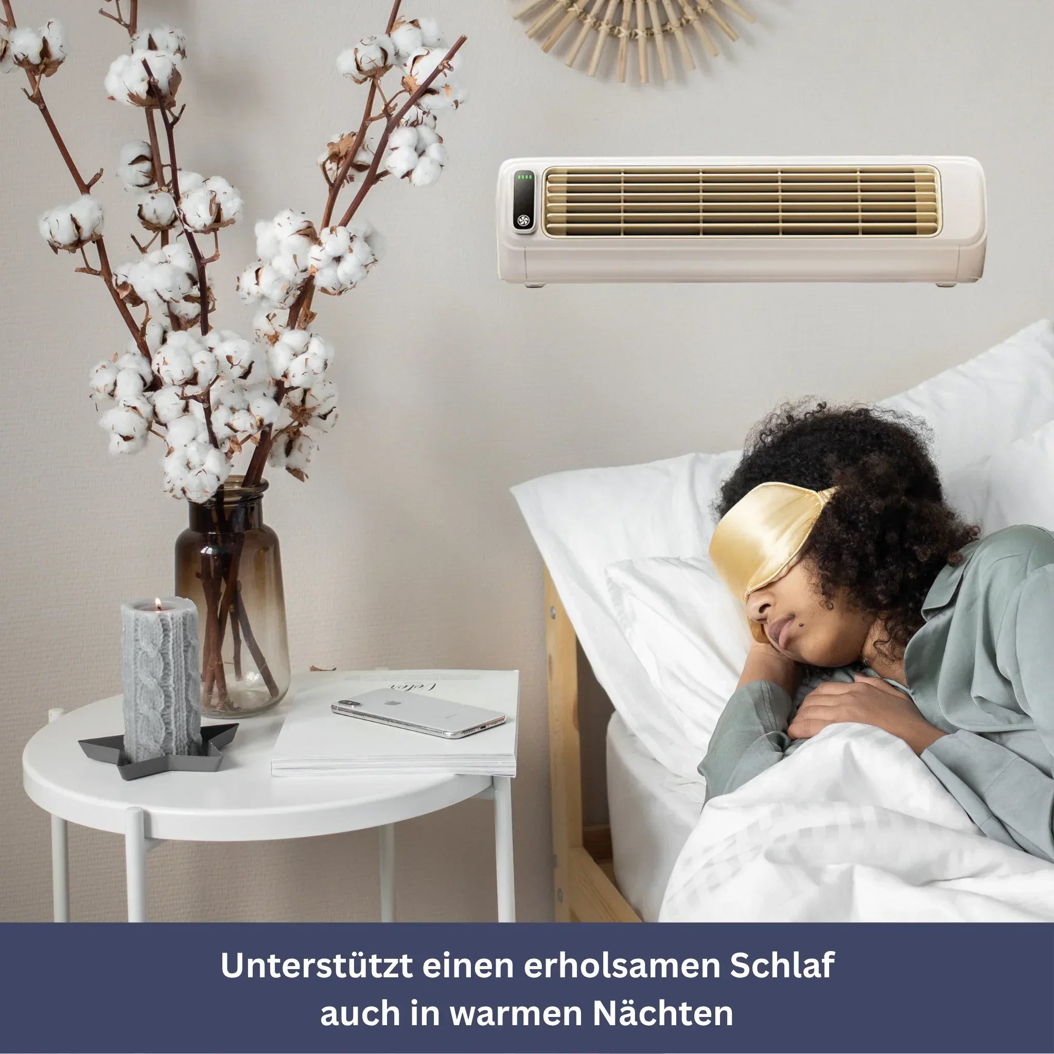 "Tragbare Klimaanlage in Schwarz & Weiß mit 3 Geschwindigkeiten, kompakt und stilvoll für flexiblen Einsatz."