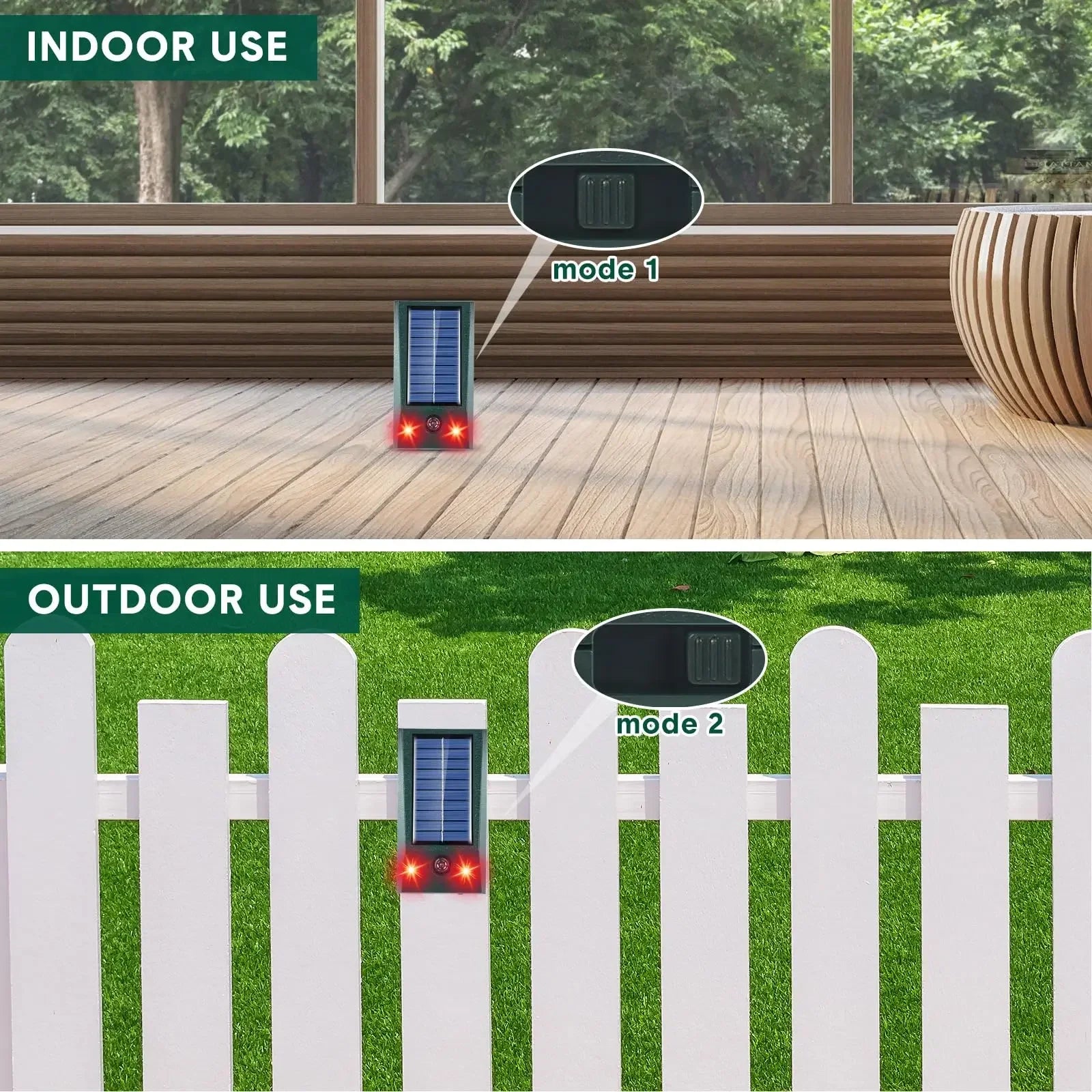 Ultraschall-Vogelvertreiber mit Solarpanel, LED und Bewegungsmelder; wasserdicht, für bis zu 600 m², Garten-Schutz.