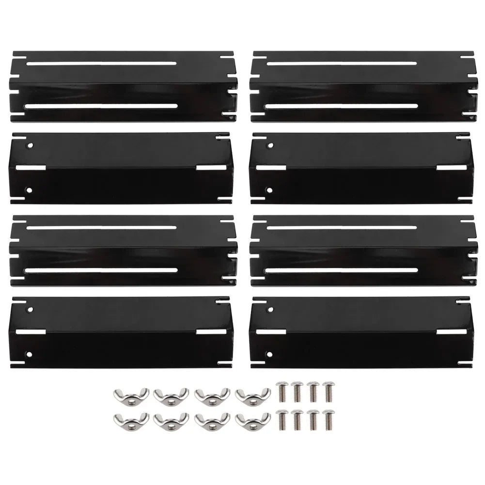 "Verstellbares emailliertes Hitzeschild für Gasgrills, robust, universelle Passform, 30–56 cm, schwarz glänzend."