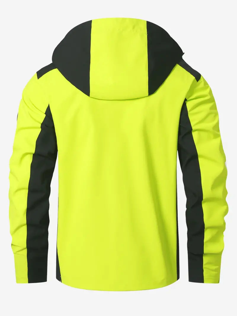 "Wasserdichte Outdoor-Jacke mit reflektierendem Design, verstellbarer Kapuze und atmungsaktiven Materialien für Outdoor-Aktiv