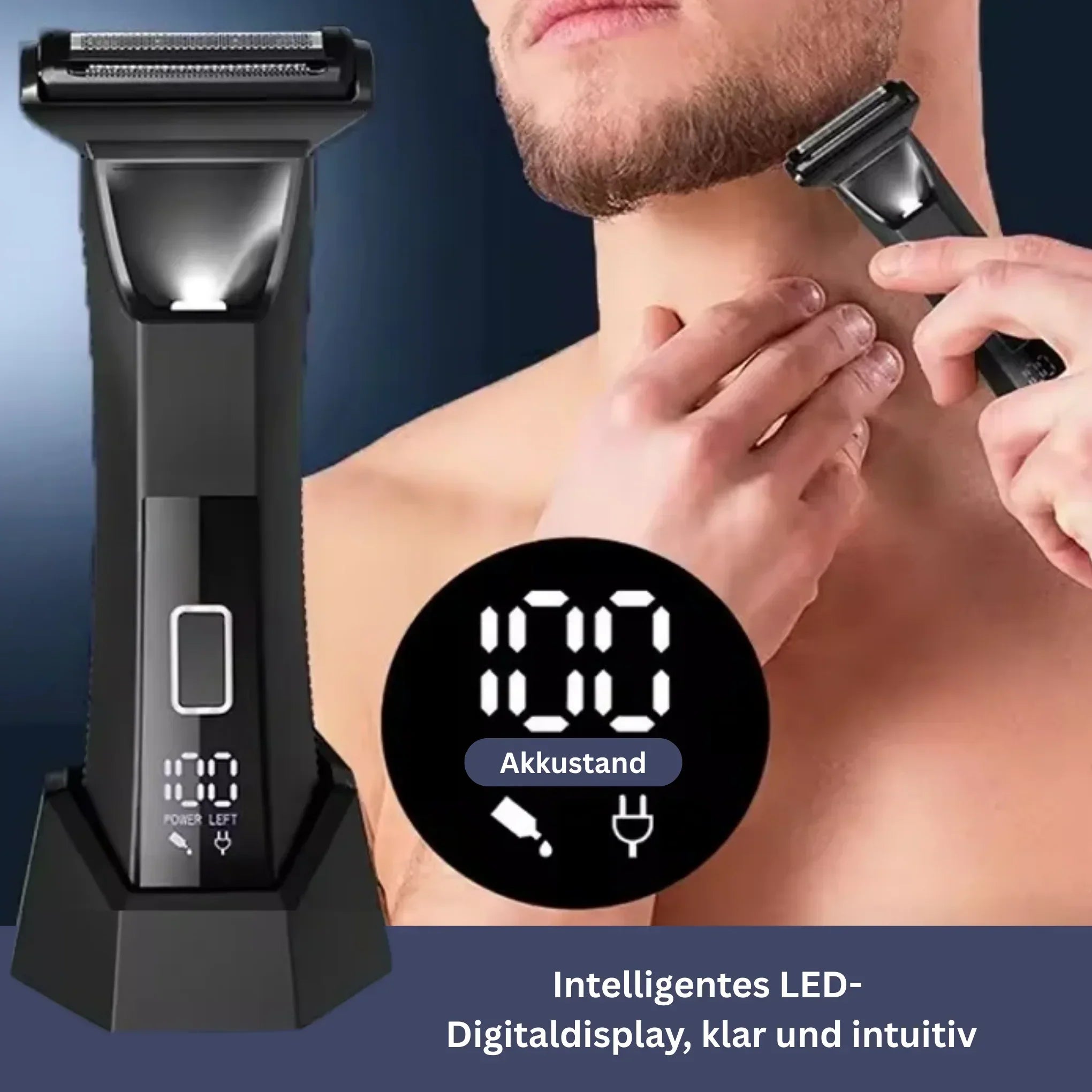 Wasserdichter Männertrimmer mit Doppelklingen, ergonomisches Design, für präzise, sanfte Haarentfernung; ideal für Dusche.