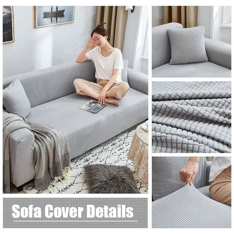 "Wasserdichter Sofabezug aus Jacquard-Stoff in Beige, schützt vor Flecken, stilvolles Design, für Haustiere geeignet."