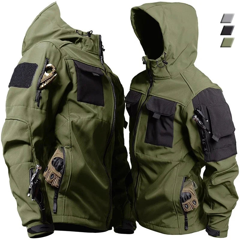 "Wasserdichter Thermoanzug für Outdoor, Kälteschutz, funktionale Taschen, ergonomisches Design in Dunkelblau"