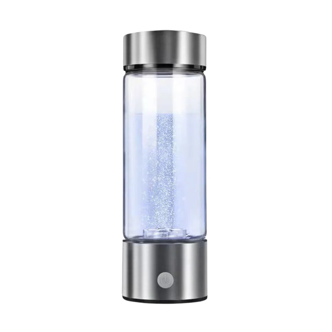 "Wasserstoff-Wasserflasche USB aus Borosilikatglas in Blau, für optimale Hydratation und antioxidative Vorteile, stilvoll und