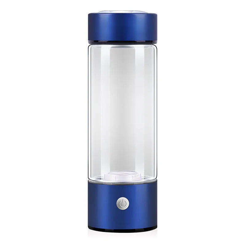"Wasserstoff-Wasserflasche USB aus Borosilikatglas in Blau, für optimale Hydratation und antioxidative Vorteile, stilvoll und