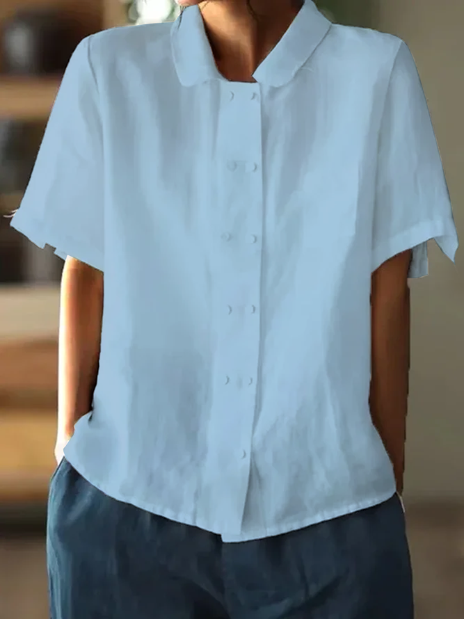 Weiße luftige Bluse mit kurzen Ärmeln, aus Baumwolle, lockerer Schnitt, elegantes und zeitloses Design für Damen.