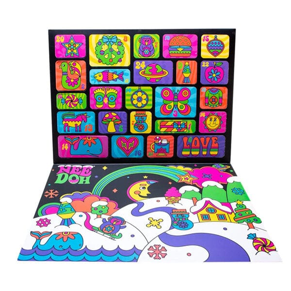 Kreativ adventskalender for barn med 24 squishy og stretch fidget-leker.
