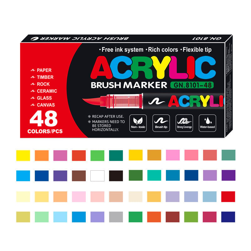 Akryltusjer i assorterte farger, ideelt for maling, tegning og håndverk.