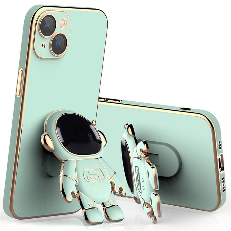 Nytt iPhone-deksel med astronautmotiv og utfellbart stativ; silikon/TPU for daglig beskyttelse.
