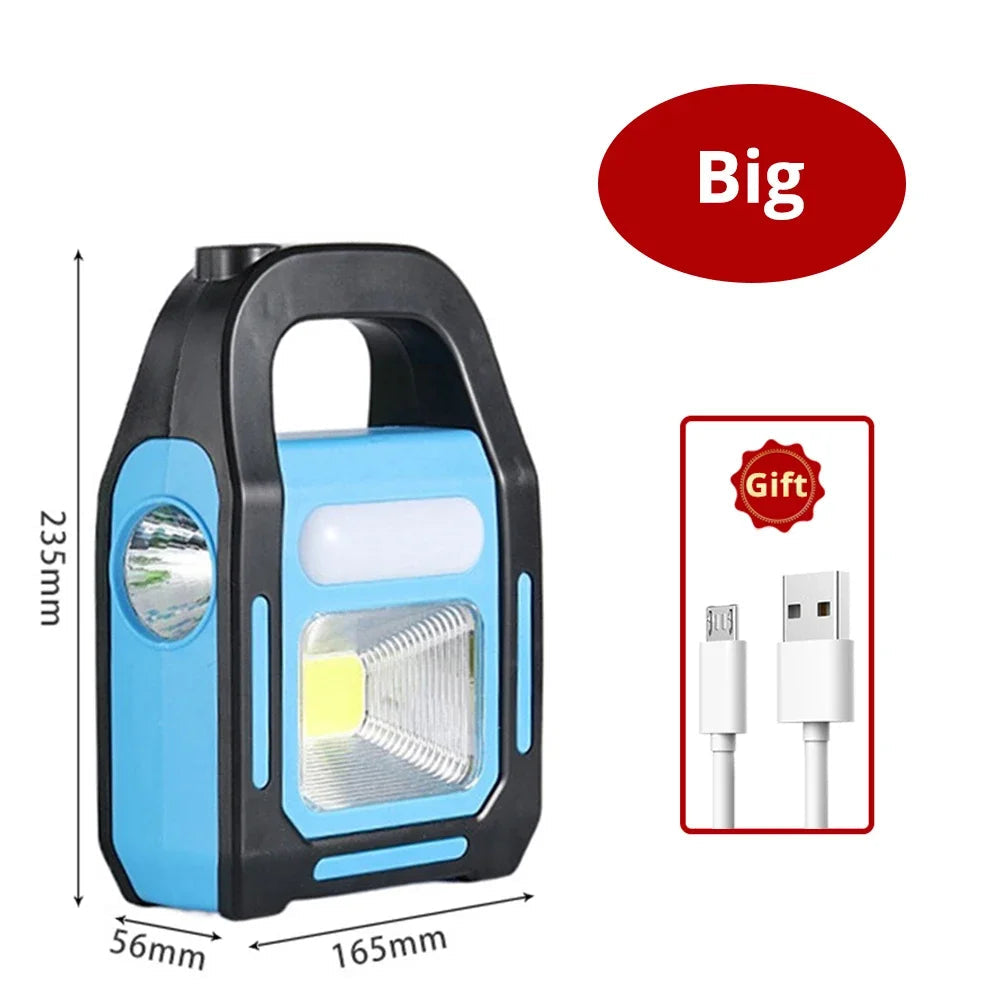 Effektiv LED-lampe for camping. Solcelledrevet, USB-ladbar og fungerer som powerbank/nødlader.