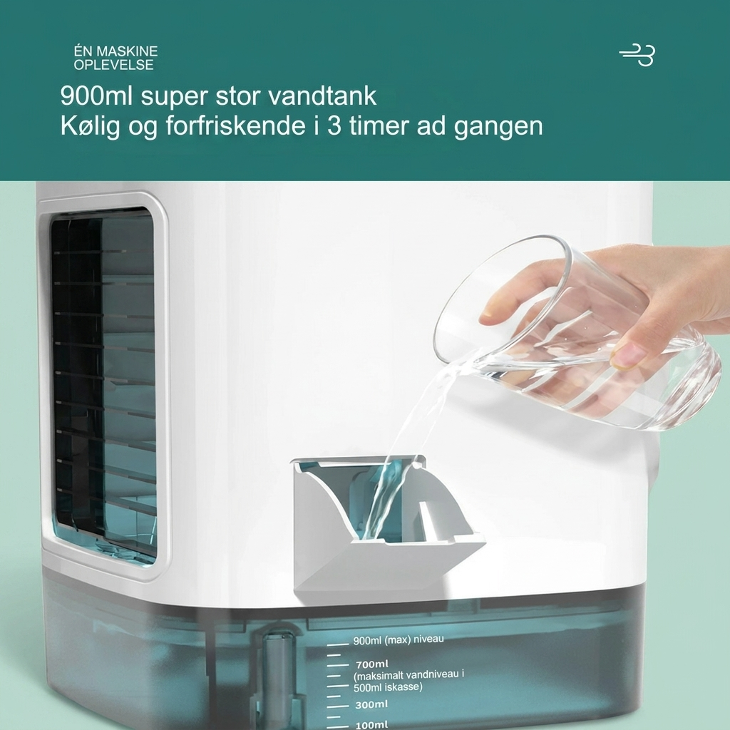 Moderne mini luftkjøler med forfriskende vanntåke, ideell som personlig klimaanlegg på kontor eller soverom.