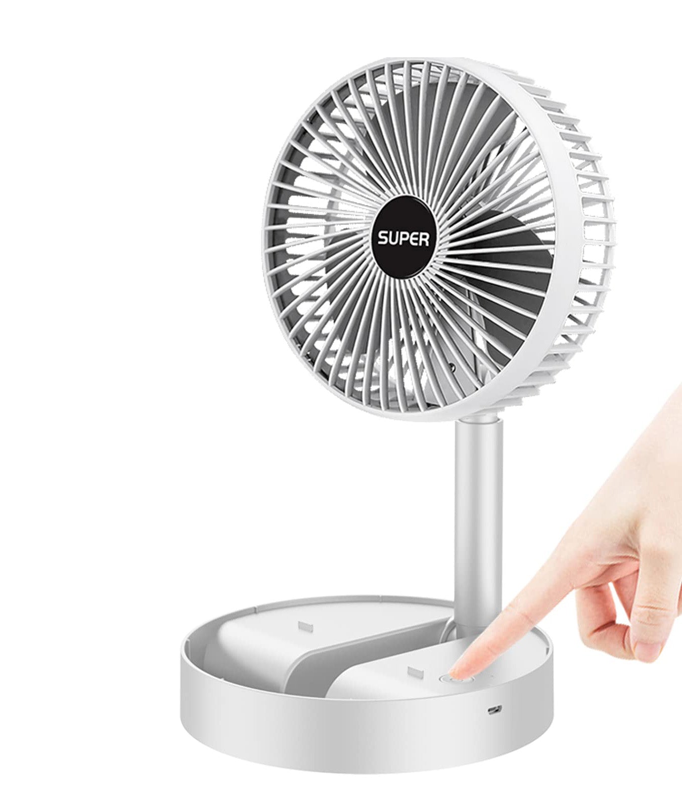 Oppladbar bærbar vifte med enkel betjening og 3 hastigheter. Optimal kjøling for sommerdager og kontor.