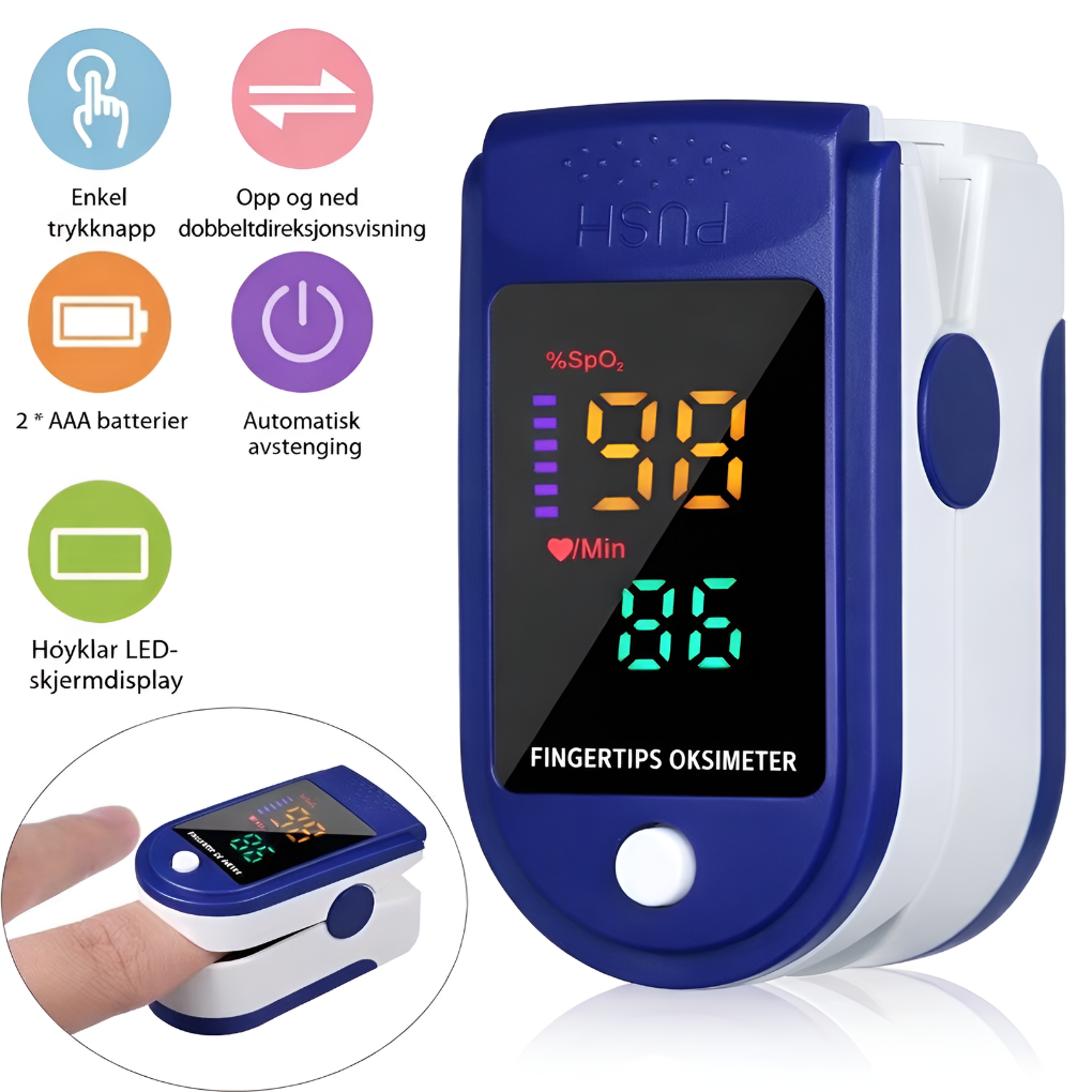 Digital fingertupp-oksymeter, perfekt for enkel helseovervåkning og reise.