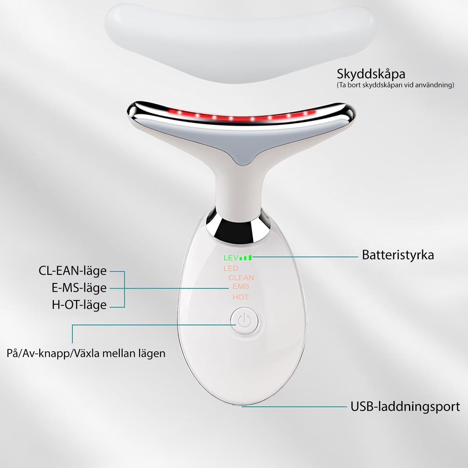 Oppladbar bærbar rød lysterapi lampe. Perfekt for skjønnhet, hudpleie og velvære. Effektiv ansiktsbehandling.