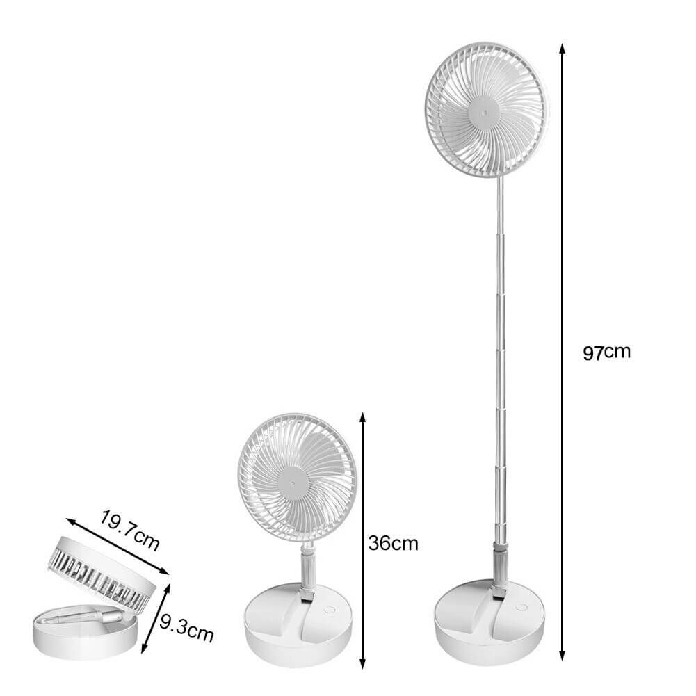 Oppladbar kjølevifte for alle rom. Uttrekkbar og stille design for optimal luftstrøm og komfort.