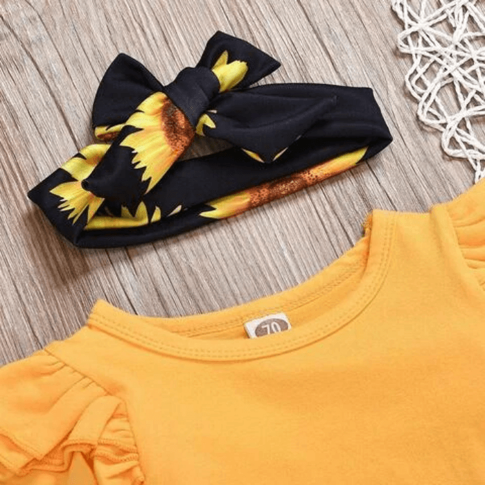 Nyfødtantrekk med solros, unisex, perfekt som babygave