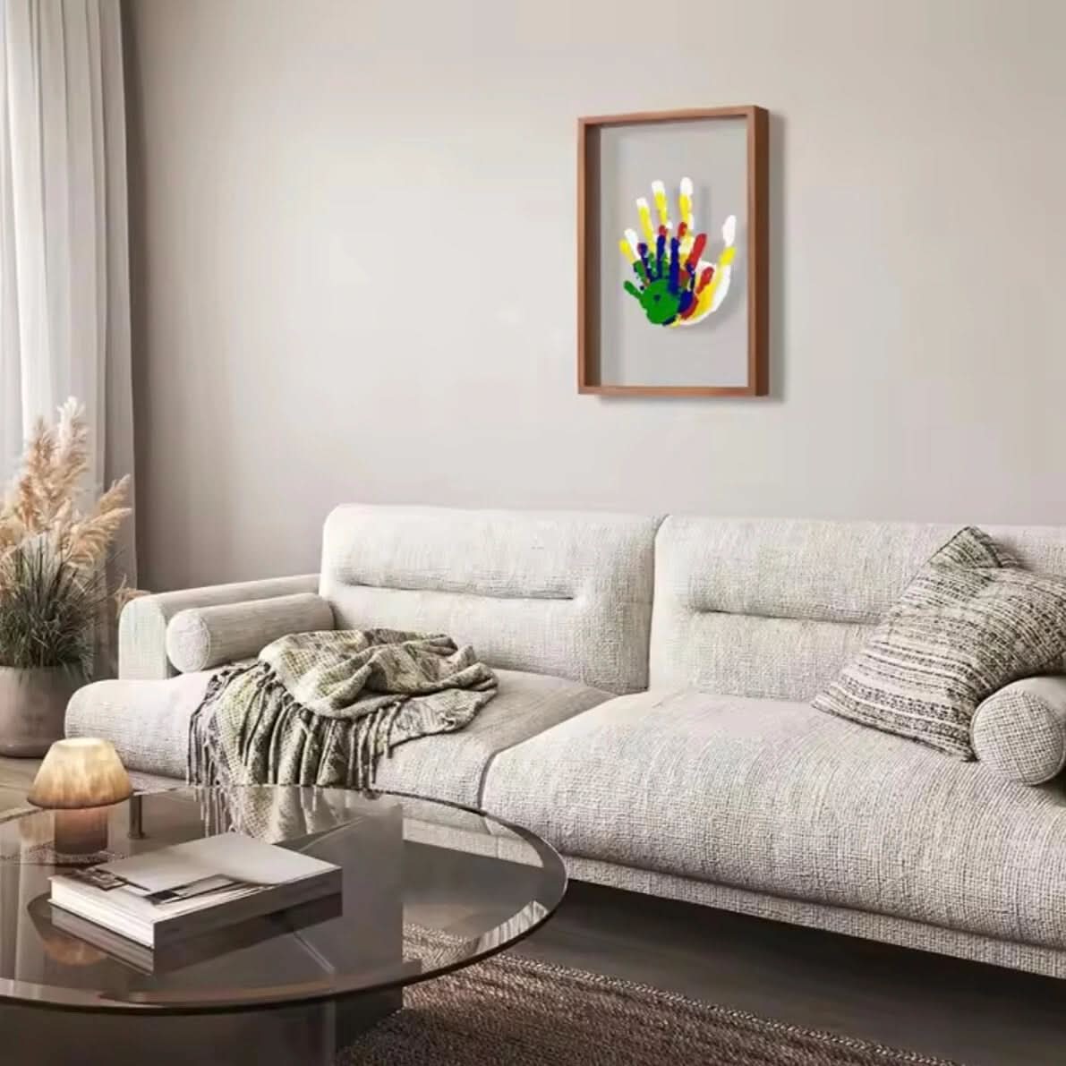 Elegant babyminneramme i tre til barnerom. Inkluderer alt for å lage hånd- og fotavtrykk av baby.