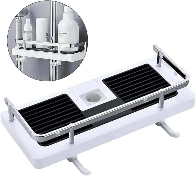 Plassbesparende baderomsdusjhylle, DIY, svart, installer uten boring på dusjen