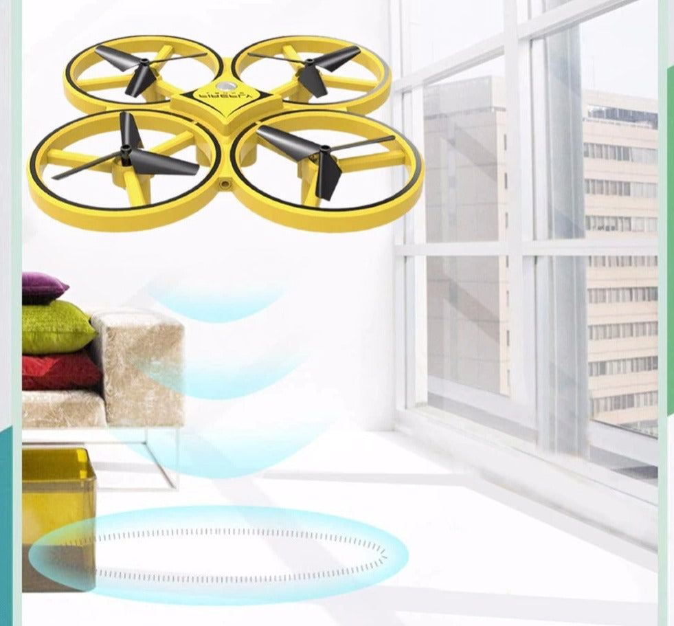 Remote control quadcopter drone designed for young aspiring pilots