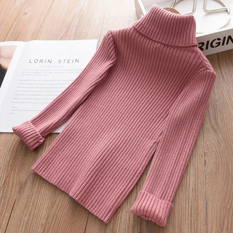 Praktisk og stilfull ullgenser med turtleneck for barn.