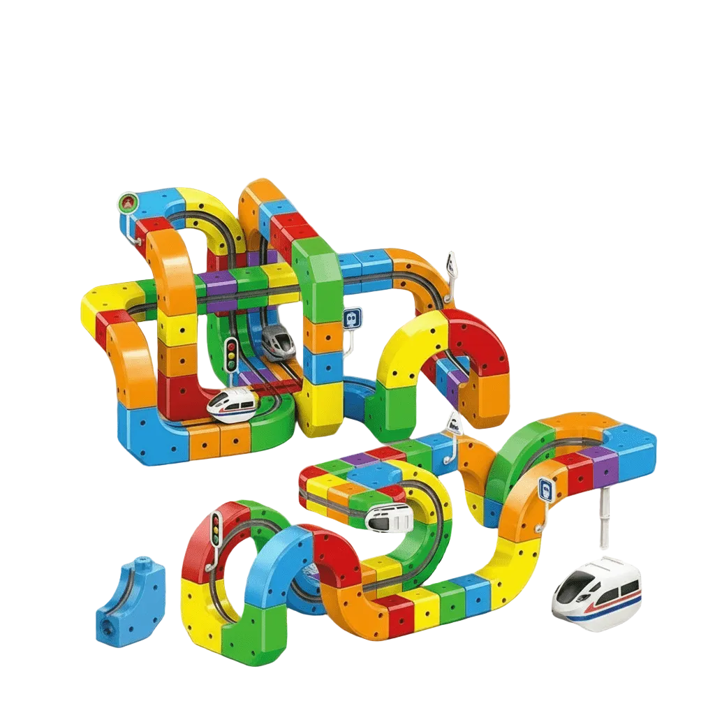 Barnas 3D jernbanesett med oppladbart tog, perfekt for kreativ lek og motorisk utvikling.