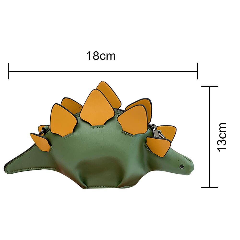 Grønn 3D dinosaur crossbody-veske for barn. Praktisk tilbehør i PU-lær, justerbar reim.
