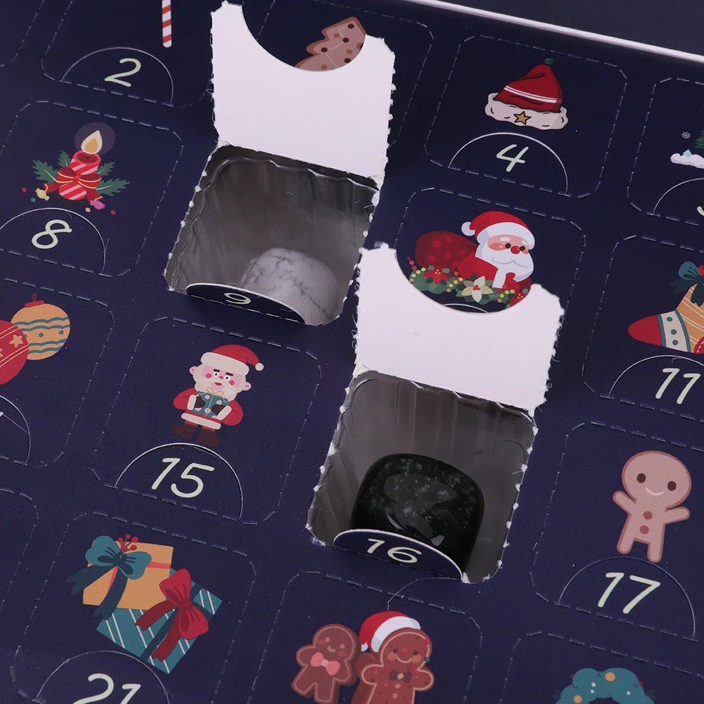 Skattejakt-inspirert adventskalender med 24 flotte natursteiner for barn