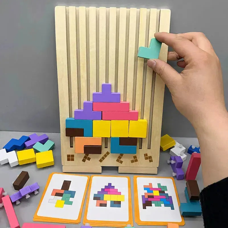Treleker i Montessori-stil som fremmer hånd-øye-koordinasjon og pedagogisk lek for barn.