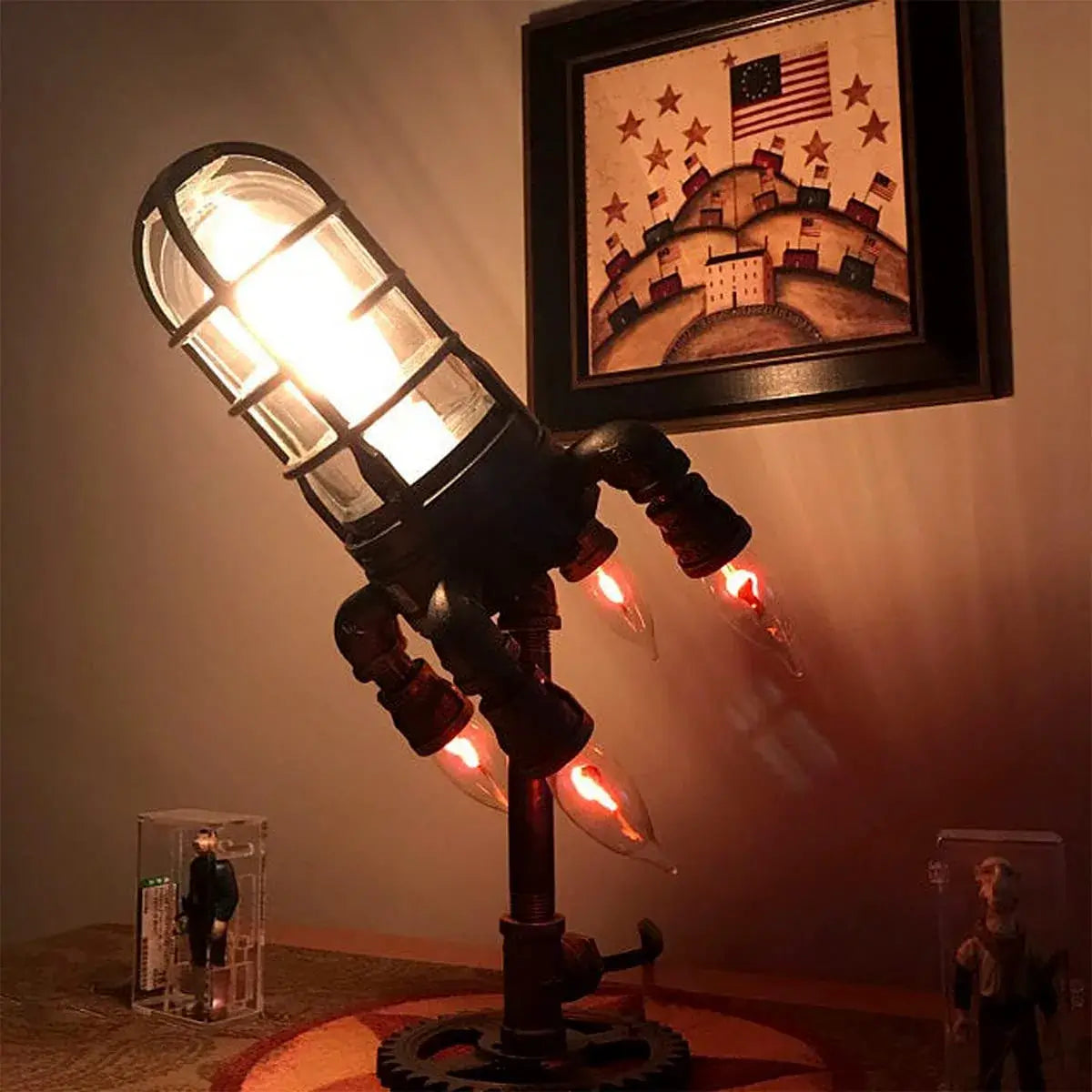 Steampunk Rakettlampe som belysning, en flott gave og unik dekorasjon med retro-look for barn.