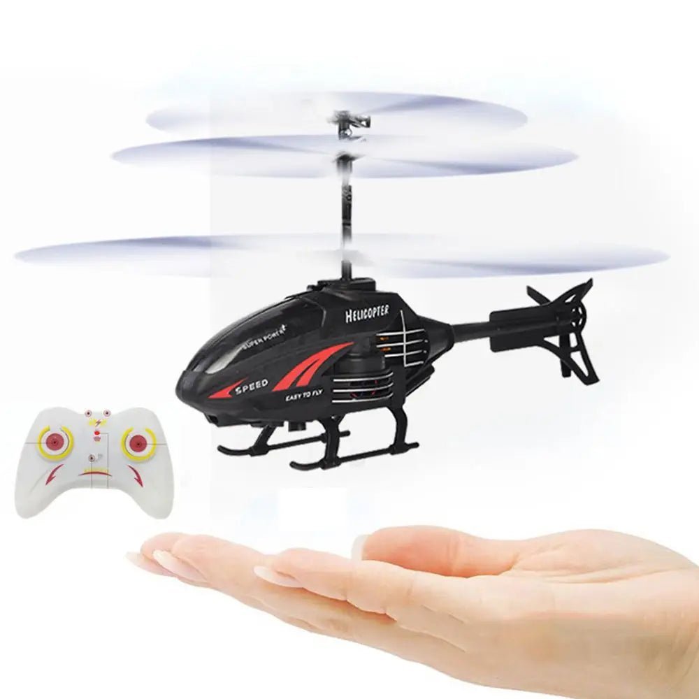 Liten, fjernstyrt barnehelikopter, perfekt for innendørs flyving og utvikling av koordinasjon.