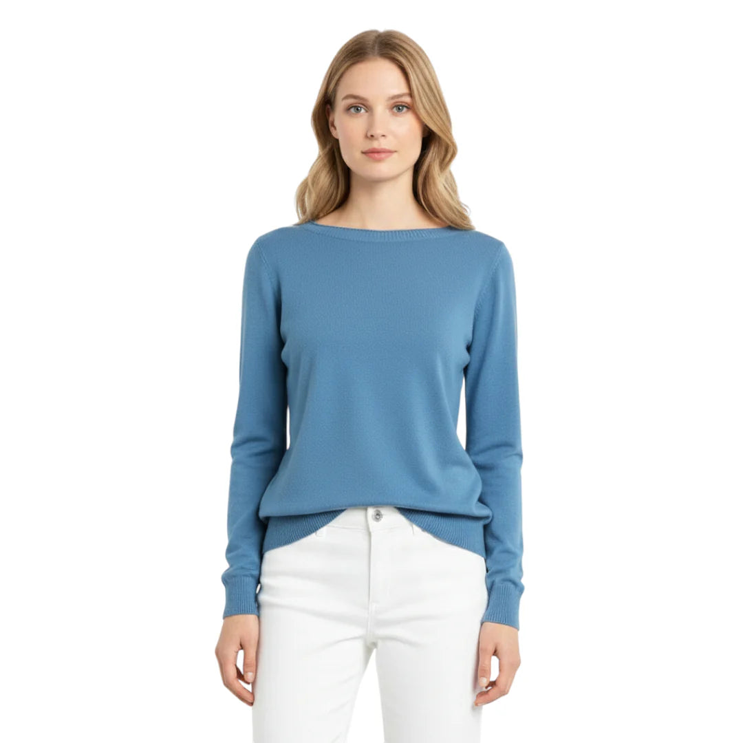 Basic Damen O-Hals Strickpullover, Langarm, ideal für jeden Lagenlook