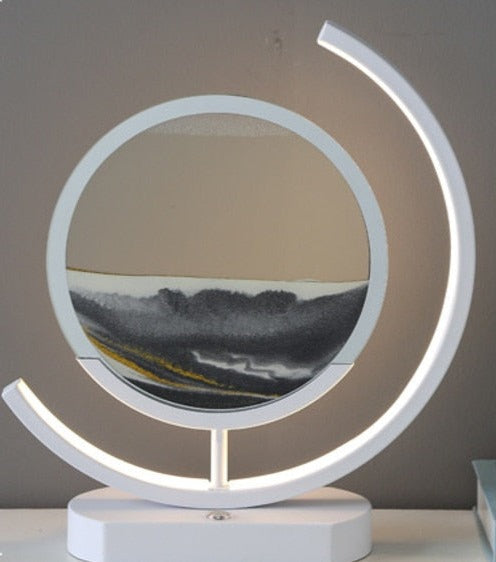 Bevegelig sand bordlampe med LED-lys, perfekt for avslapning og unik hjemmeinnredning i stuen.