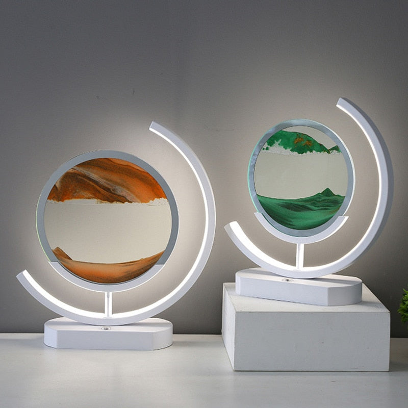 Bevegelig sand bordlampe med LED-lys, unik design dekorasjon for stuen, fremmer avslapning.