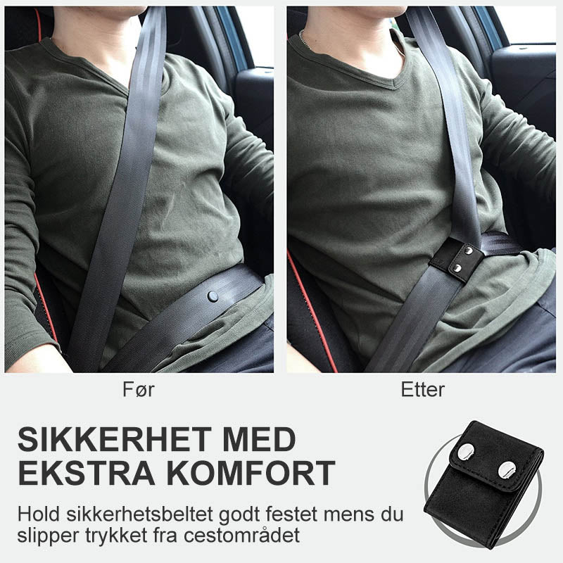 Slitesterk PU-skinn bilbeltejustering for barn og voksne, forbedrer bilinteriør og komfort.