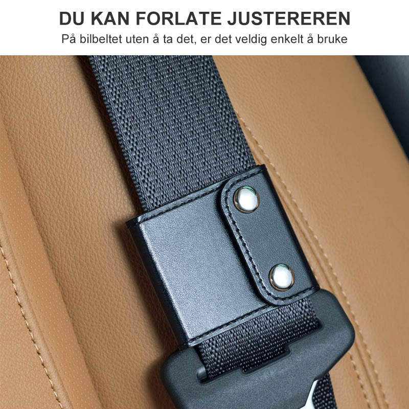 Reisevennlig bilbeltejustering for barn og voksne, sikrer trygge og komfortable bilturer.