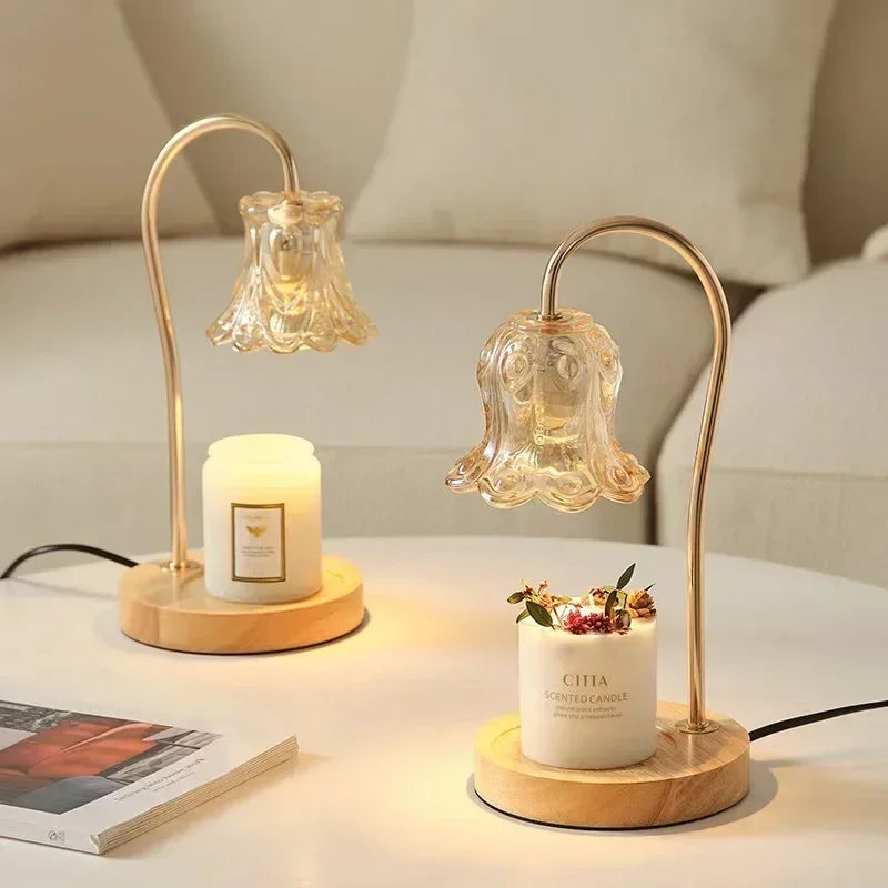 Trygg elektrisk stearinlysvarmer. Blomsterformet gull duftlampe som smelter lys uten flamme for hjemmedekor.