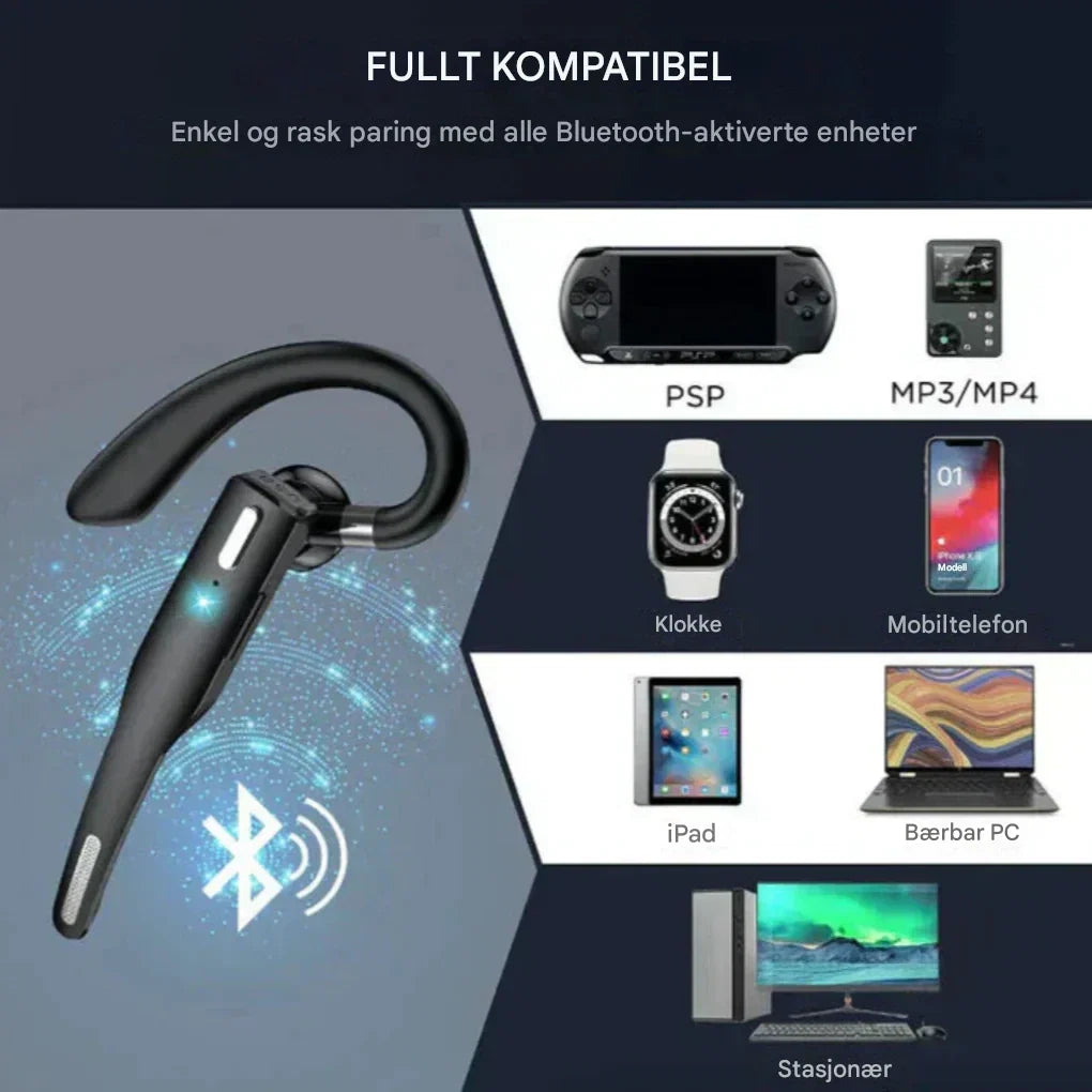 Stilig trådløst kontorhodesett for menn, med lang rekkevidde og stabil Bluetooth-tilkobling.