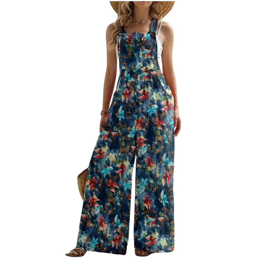Behagelig damejumpsuit i bohemsk stil, vide ben og løs passform for sommerdager.