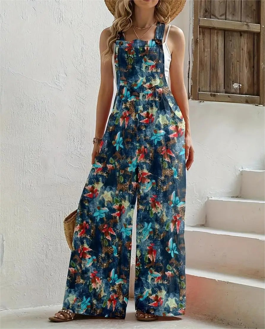 Allsidig kvinner jumpsuit med vide ben, bohemsk stil. Kan dresses opp eller ned for casual sommerdager.