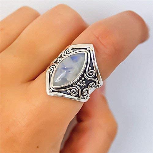 Bohemsk statement ring i sterlingsølv med naturlig månestein, hippie stil