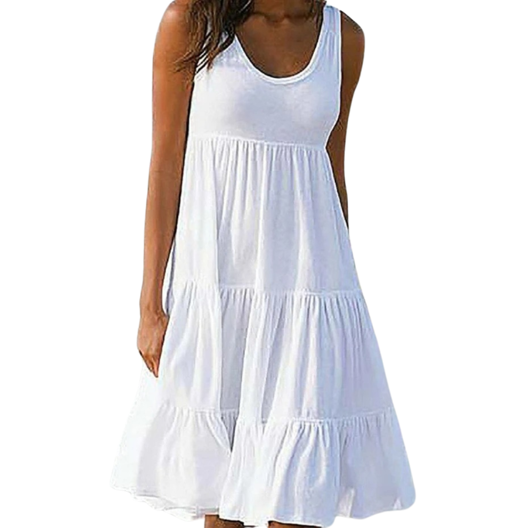Boho minikjole for kvinner med volanger. Perfekt sommerkjole for hverdag og strand.