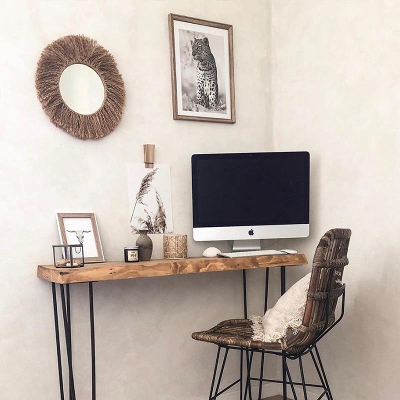 Nærbilde av boho veggspeil i hamptau, viser detaljene i de naturlige fibrene og elegante designet.