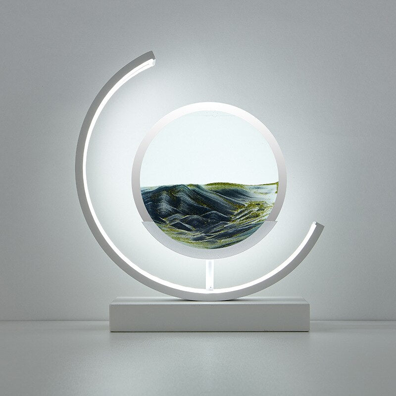 Kontorlampe med beroligende 3D sandkunst og LED-belysning for fokus og ro.