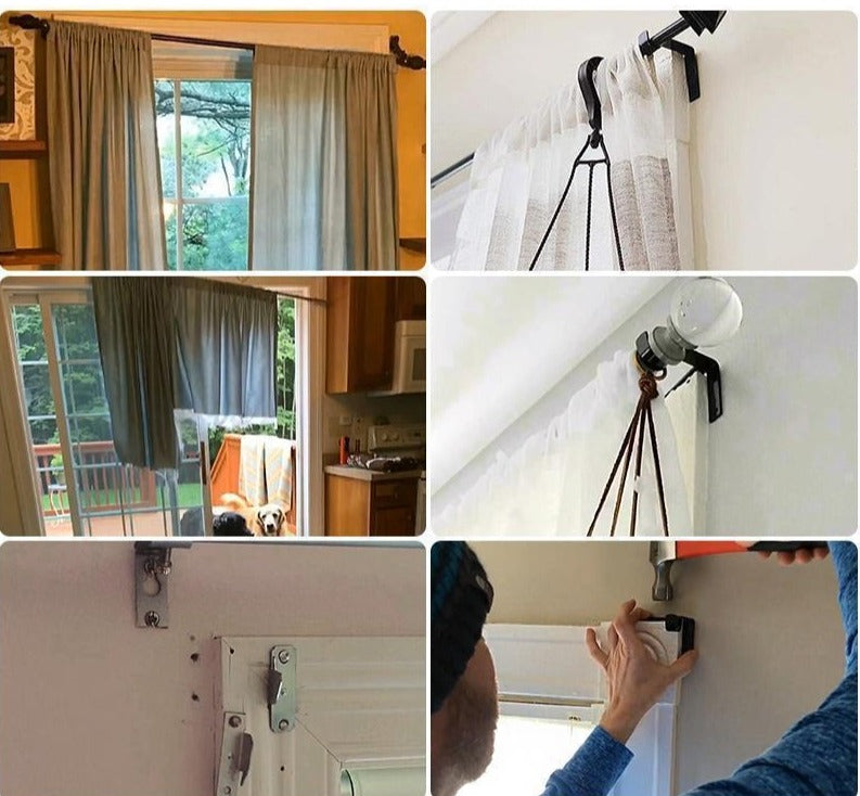 Praktiske borefrie gardinstangbraketter for rask installasjon av gardiner. Elegant løsning for hjemmeinnredning.