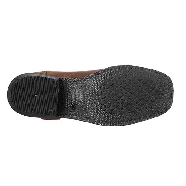 Slitesterk brun lær cowboystøvel for menn, westernstil, med glidelås og robust gummisåle.