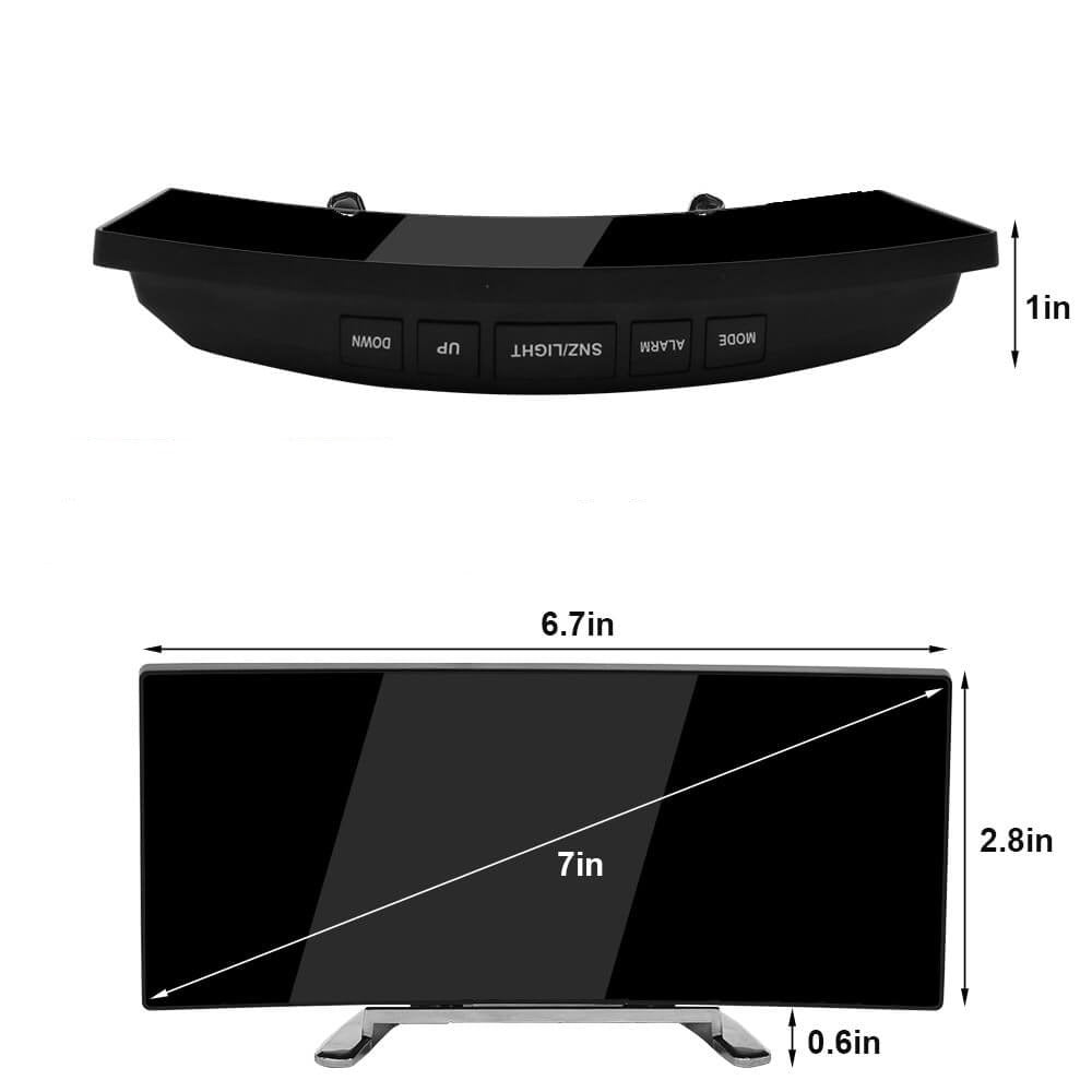 Buet digital LED-klokke for soverommet med store tall og dimbar skjerm for optimal komfort.