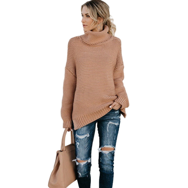 Chunky strikket kvinnegenser med turtleneck i avslappet passform for komfortabel hverdagsbruk.